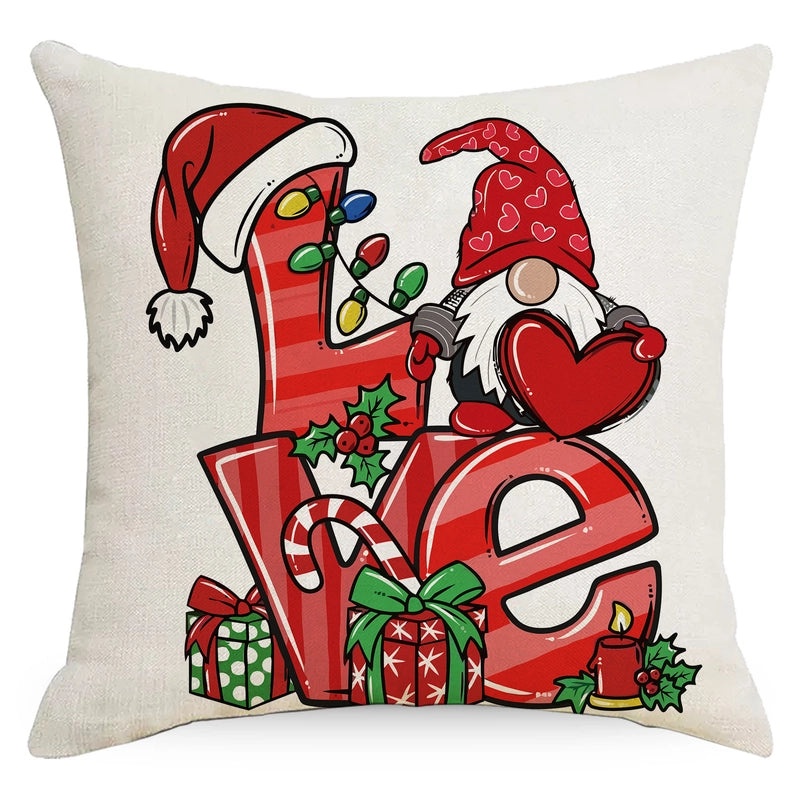 Christmas Tree Decorative Linen Pillow Covers with Festive Socks Letter Print|Home Decor Pillows