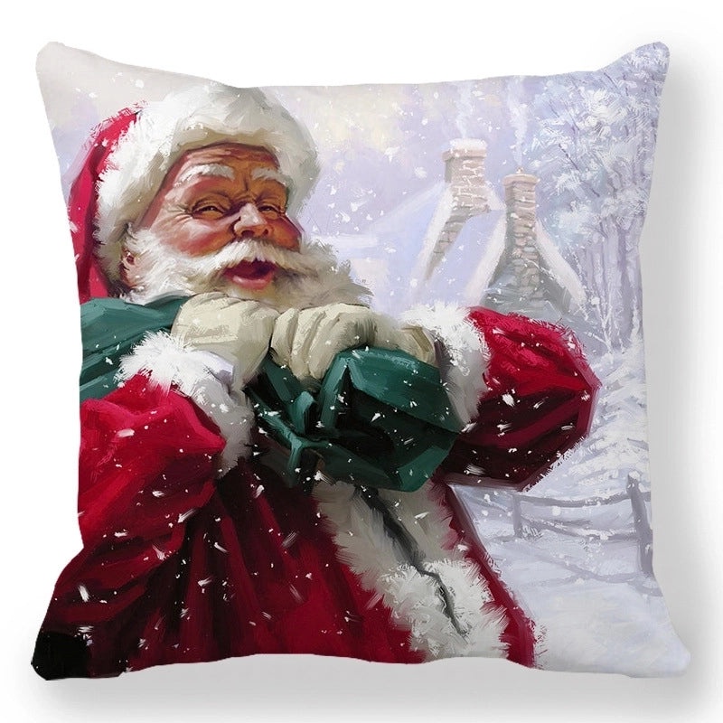 Christmas Holiday Cotton Pillow Covers with Santa Elk Design for Sofa Couch Decor|Home Decor