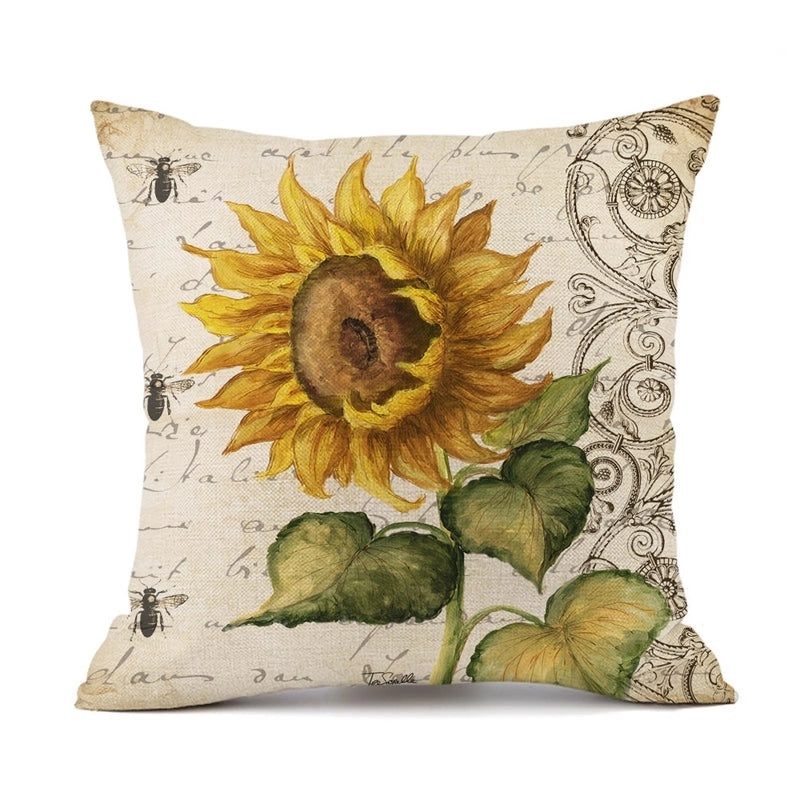 Rustic Sunflower Linen Pillow Covers|Home Decor Pillows