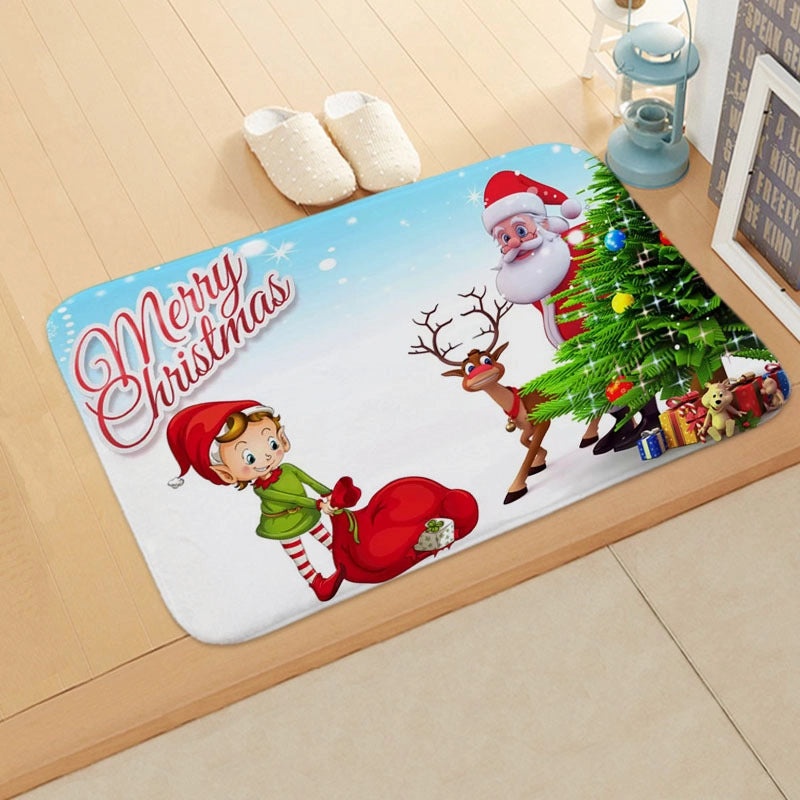 Holiday Santa Snowman Flannel Floor Mat Cozy Christmas Decor|Home & Living/Seasonal Decorations