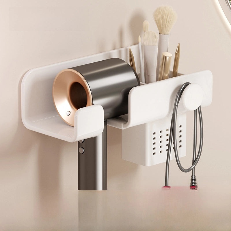 Cream White Wall-mounted Hair Dryer Holder Punch-free Bathroom Storage Rack Electric Device Bracket|Bathroom Accessories