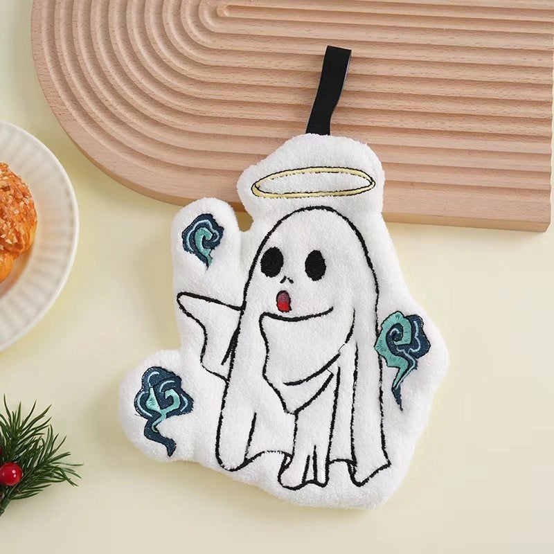 Halloween Cartoon Hanging Hand Towel for Kids Small Tower Skull Bat Design|Home & Kitchen > Bath > Bath Towels