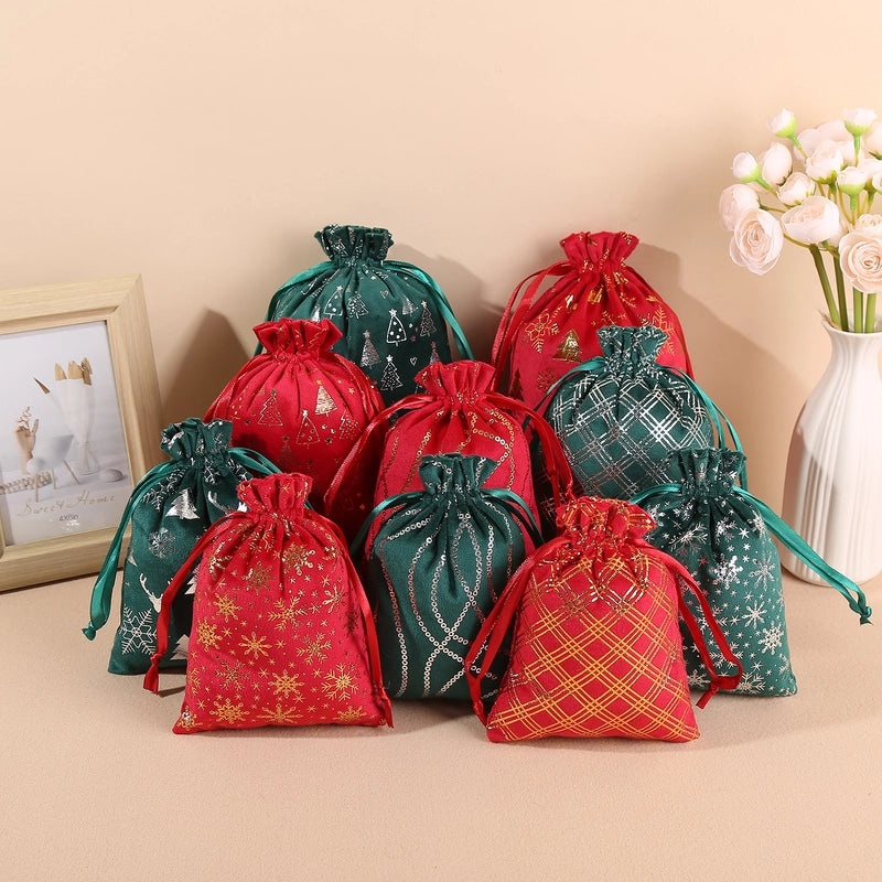 Christmas Minimalist Snowflake Tree Flocking Gift Bags Holiday Wrapping Supplies|Holiday Gift Wrapping