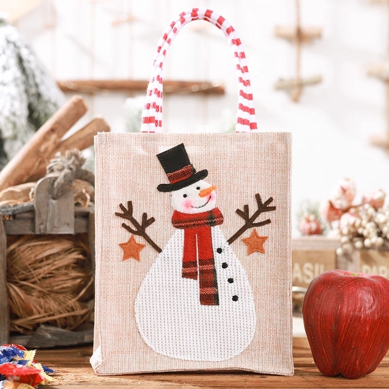 Christmas Burlap Embroidered Tote Bag for Kids|Holiday Decorations & Gift Bags