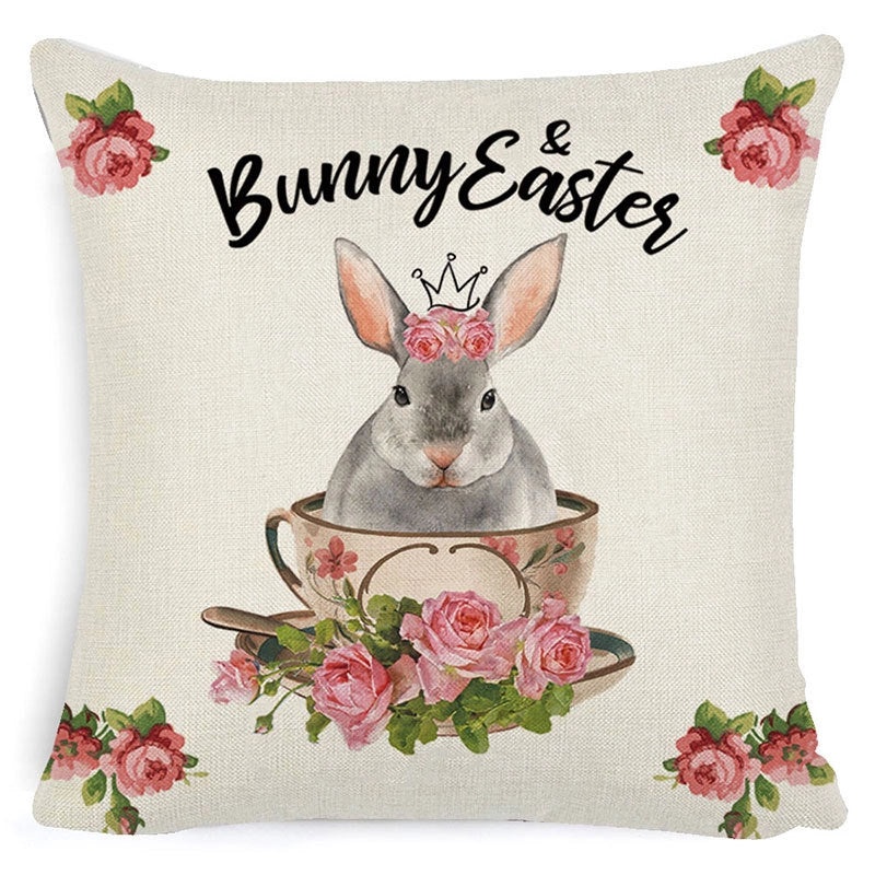 Easter Minimalist Rabbit Linen Throw Pillow Cover for Couch Sofa Decor|Home Decor & Pillows