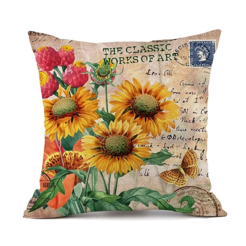 Rustic Sunflower Linen Pillow Covers|Home Decor Pillows