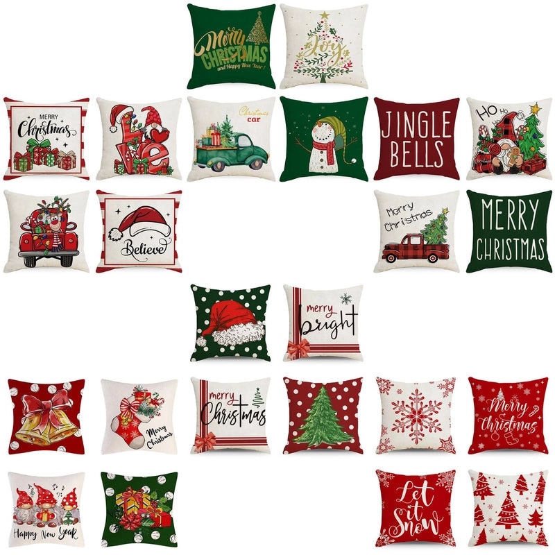 Christmas Tree Decorative Linen Pillow Covers with Festive Socks Letter Print|Home Decor Pillows