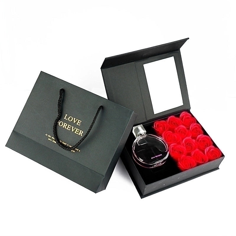 Valentine's Day Gift Set with Soap Flower, Lipstick, Necklace in Flip Window Box|Jewelry & Gift Sets