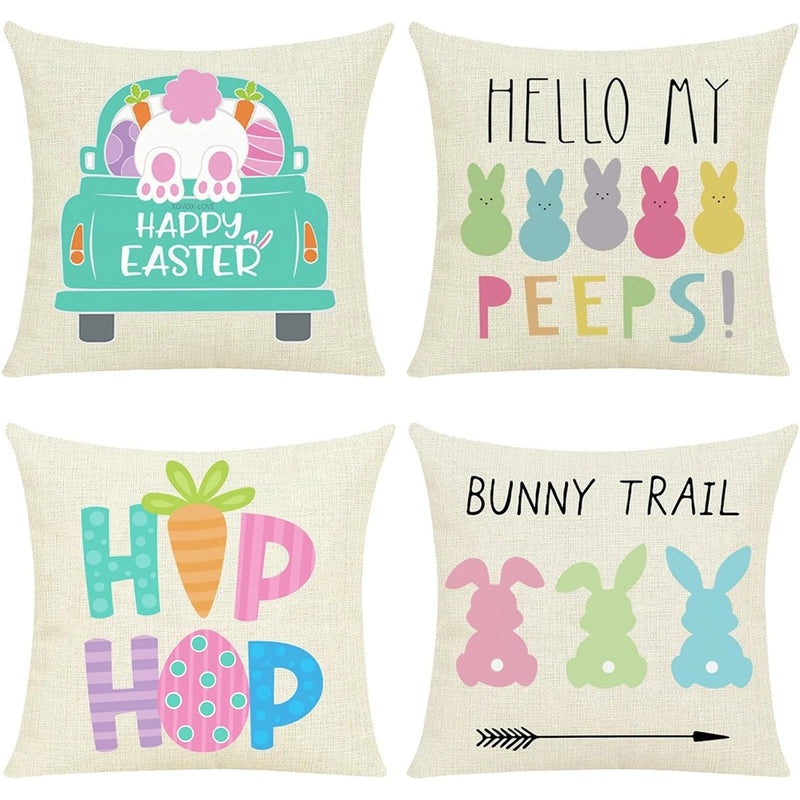 Cute Easter Rabbit Linen Pillow Covers for Couch Sofa Decor | Home Decor Bedding & Pillows