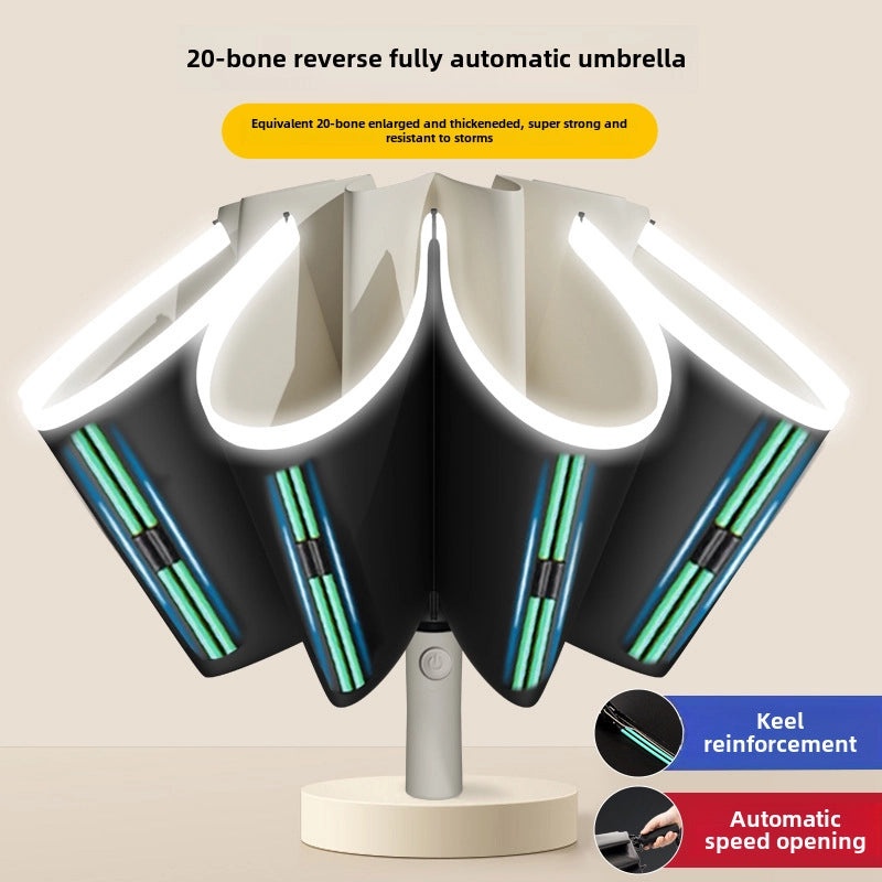 20-Rib Automatic Reverse Umbrella for Men and Women | Windproof Large Folding Sun & Rain Protection | Travel Umbrella Black Coating|Umbrellas & R