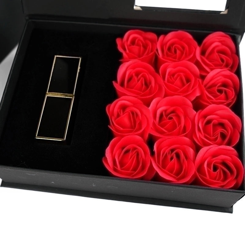 Valentine's Day Gift Set with Soap Flower, Lipstick, Necklace in Flip Window Box|Jewelry & Gift Sets