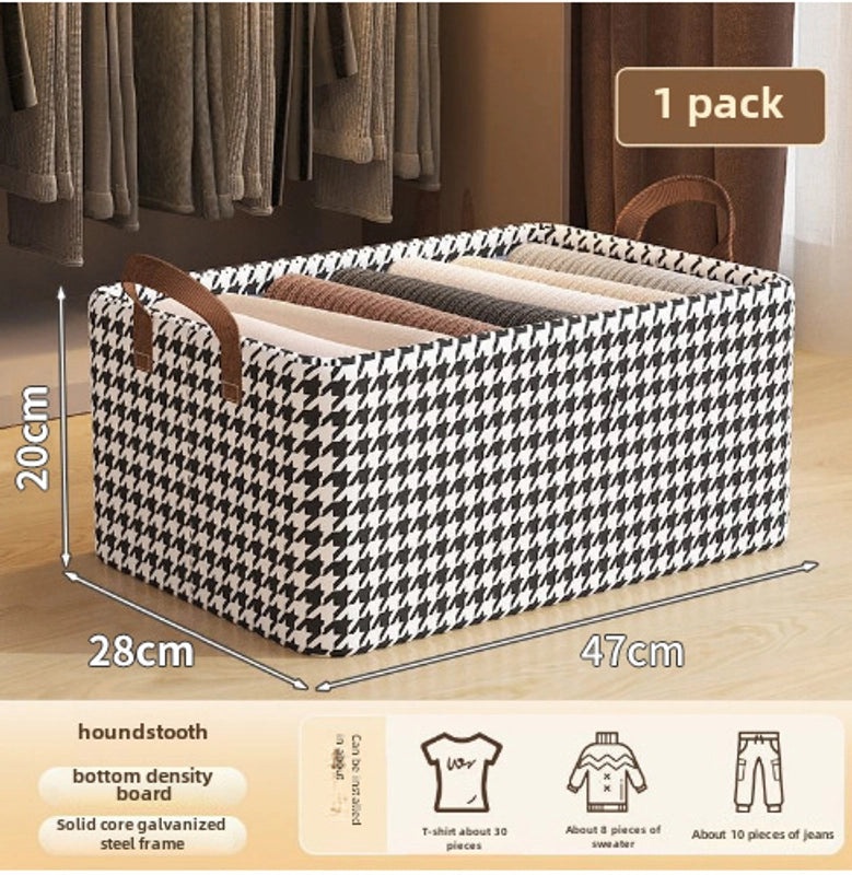 Houndstooth Pattern Foldable Steel Storage Box for Clothes and Pants | Home Storage & Organization