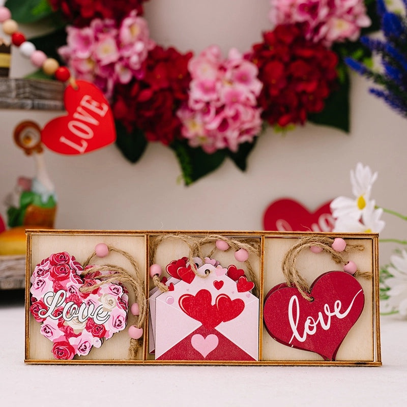 Romantic Heart Shaped Wooden Hanging Ornaments for Valentine’s Day Holiday Decor|Home Decor