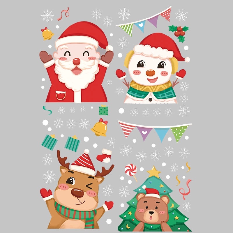 Festive Christmas Santa, Bear, and Elk PVC Window Stickers | Holiday Home Decor