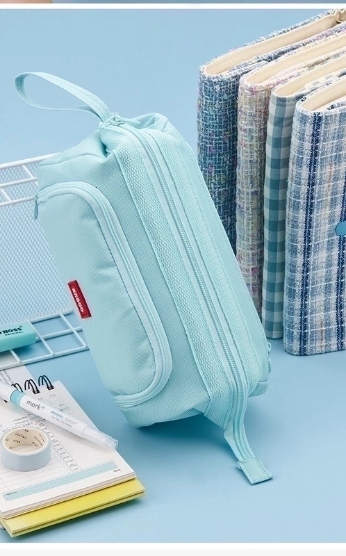 Minimalist Solid Color Polyester Pencil Case for School Use|Stationery & Office Supplies