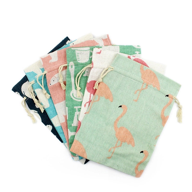 Stylish Printed Cotton Linen Cosmetic Pouch with Hand Strap for Travel Storage|Cosmetic Bags & Cases