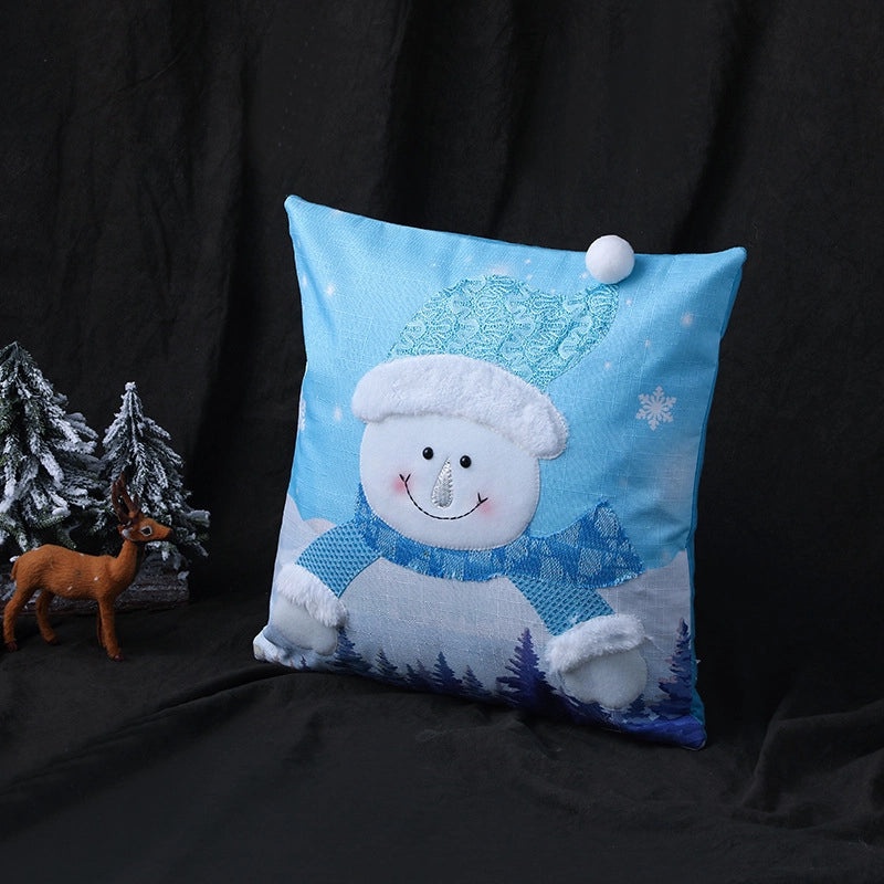 Luminous Santa and Snowman Hugging Christmas Pillowcase | Holiday Home Decor