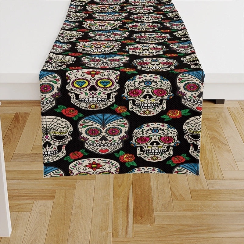 Ethnic Halloween Linen Tablecloth with Color Block Design for Vacation | Home Decor Table Linens