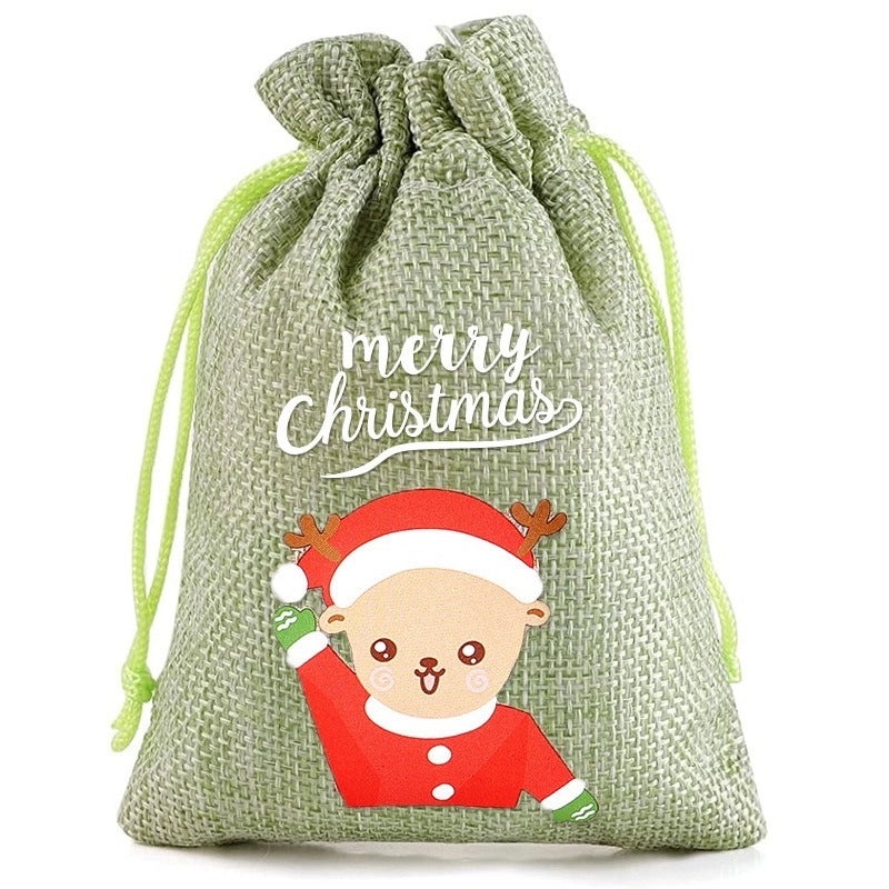Festive Christmas Santa Snowman Linen Gift Bags for Holiday Party Decor|Holiday Decorations