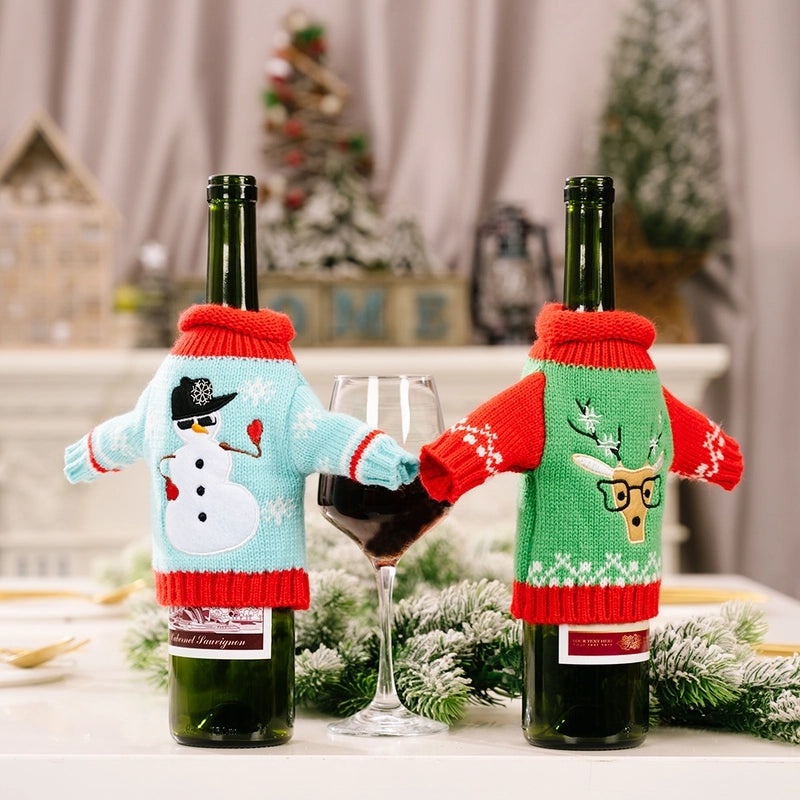 Festive Christmas Knitted Bottle Cover Holiday Decoration|Home Decor & Holiday Accessories