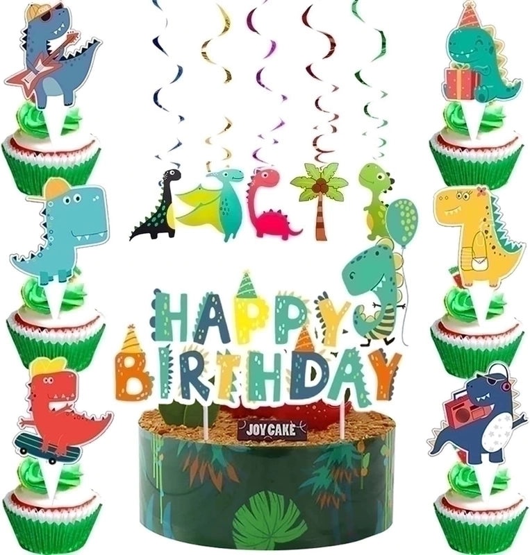 Dinosaur Birthday Party Decorations Cute Cartoon Letter Banner Hanging Ornaments and Balloons|Party Supplies Decorations