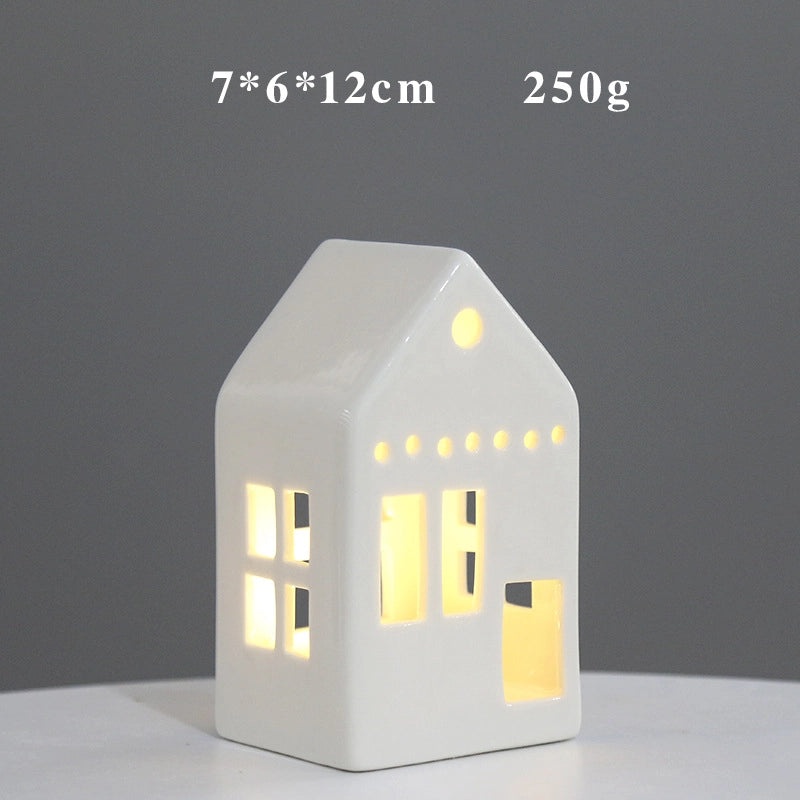 Nordic Ceramic Mini House LED Light Christmas Ornament Hollow Design Small Gift|Home Decor & Holiday Gifts