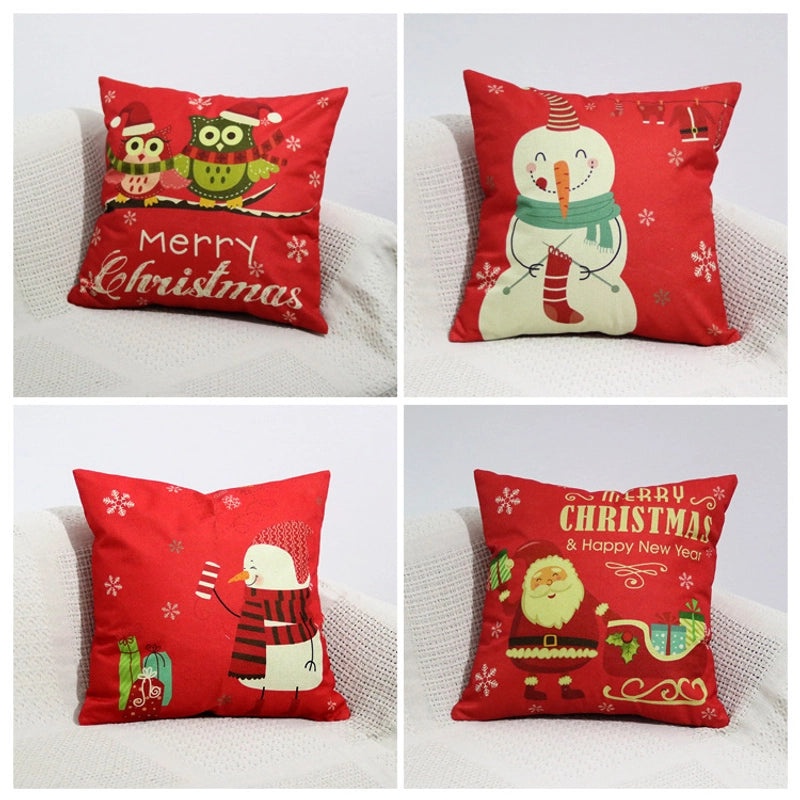 Festive Christmas Pillow Covers with Santa Claus, Owl, and Snowman Designs | Home Decor Pillows