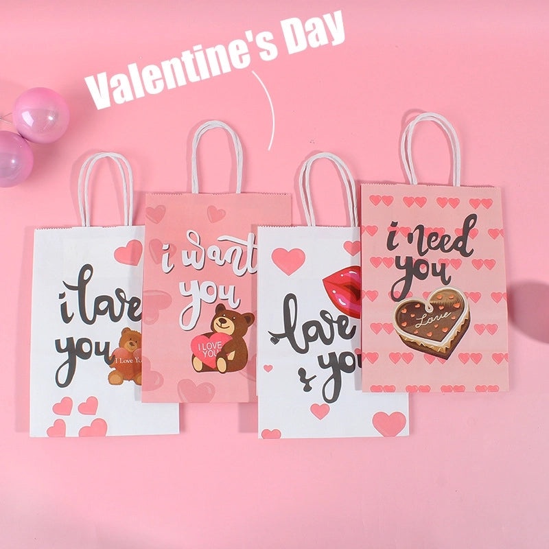 Cute Letter Bear & Heart Shape Paper Gift Bags for Birthday & Valentine's Day | Party Supplies Gift Bags