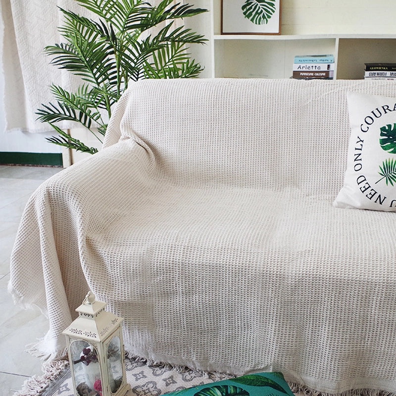 Nordic Minimalist Waffle Sofa Blanket Protective Dust Cover Full Fabric Sofa Towel|Home Textile Accessories