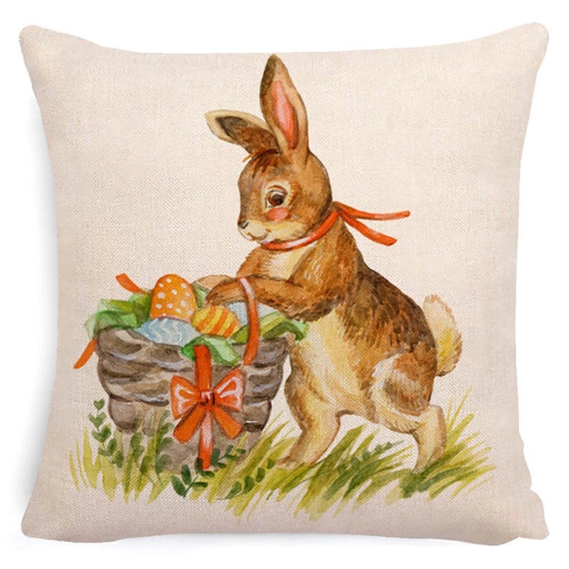 Easter Minimalist Rabbit Linen Throw Pillow Cover for Couch Sofa Decor|Home Decor & Pillows