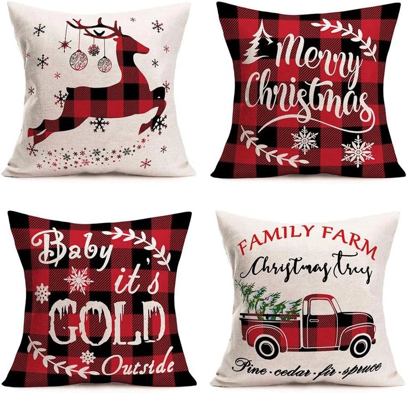 Festive Christmas Tree Cotton Linen Pillow Covers for Sofa and Couch | Home Decor & Pillows