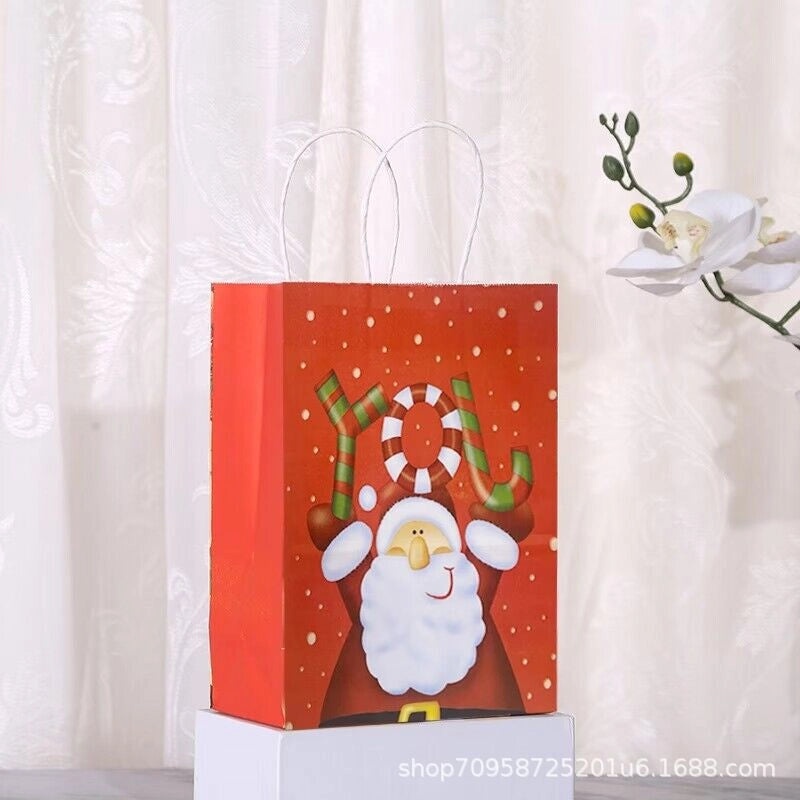 Festive Santa Claus Kraft Paper Gift Bags for Holiday Presents|Holiday Gift Bags