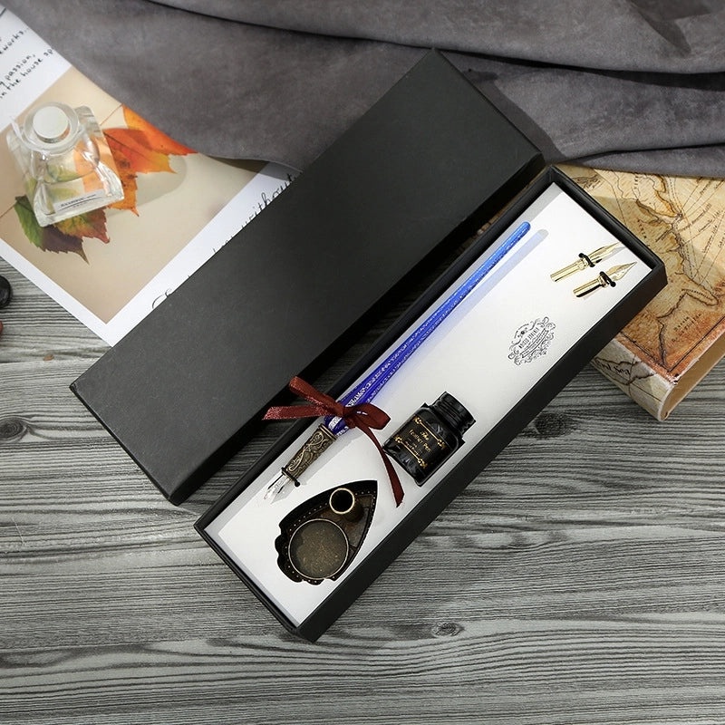 Set of Stainless Steel Fountain Pens with Feather Design for Students|Writing Instruments