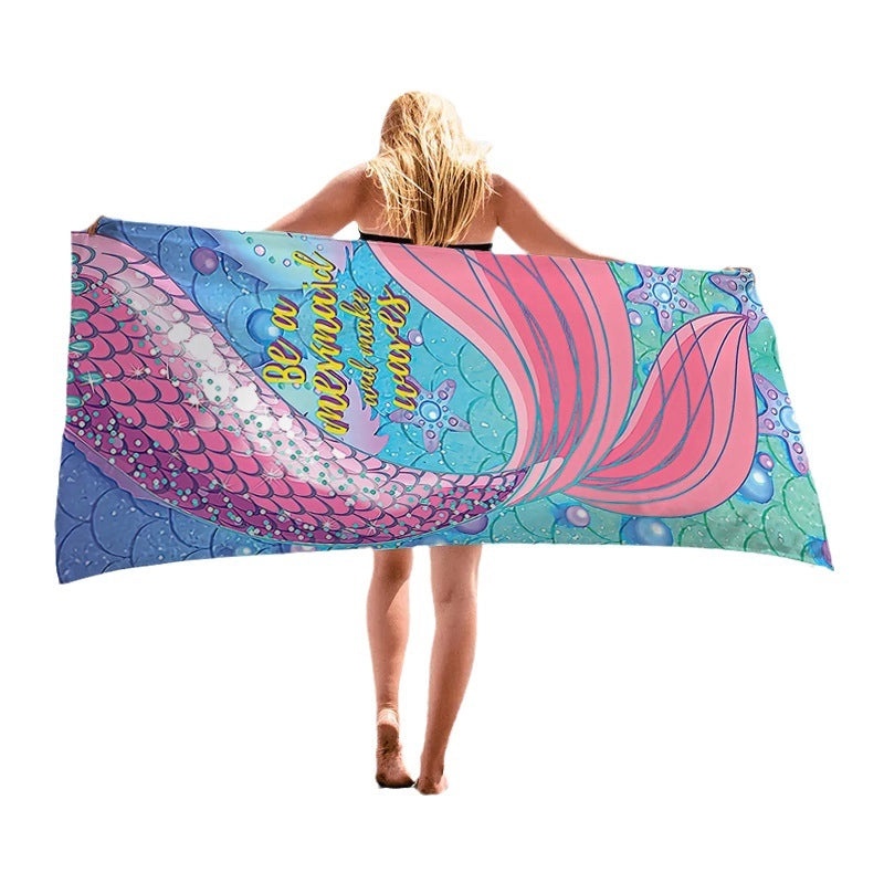 Custom Mermaid Tail Beach Towel Quick-Dry Absorbent Rectangular Round Bath Towel for Camping|Beach Towels