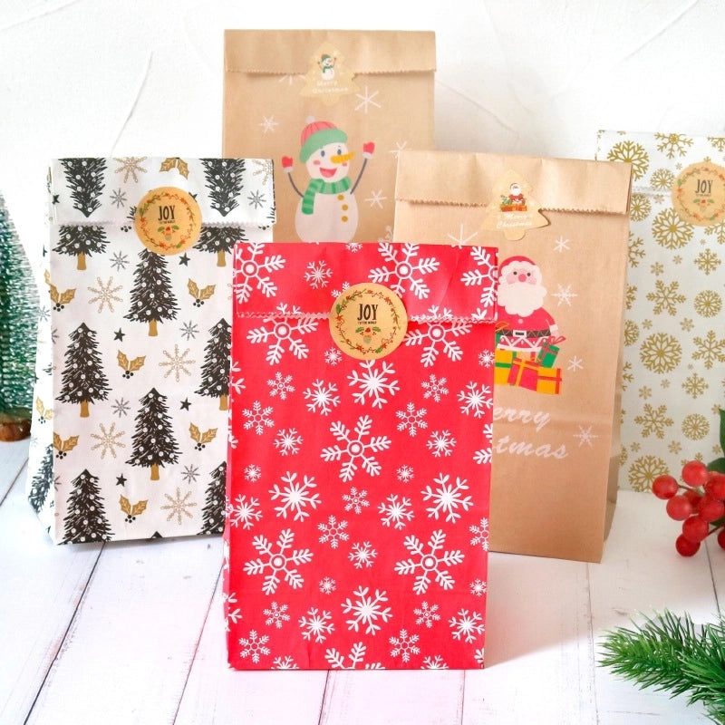Christmas Cartoon Christmas Tree Santa Claus Kraft Paper Party Gift Bags | Holiday Gift Wrap Supplies