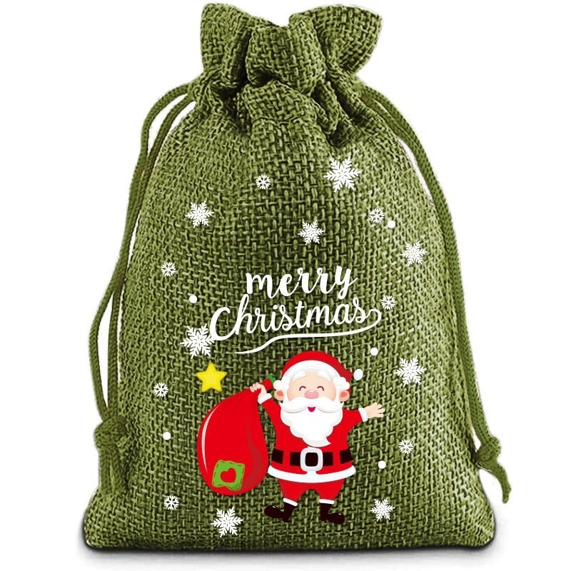 Festive Christmas Santa Snowman Linen Gift Bags for Holiday Party Decor|Holiday Decorations