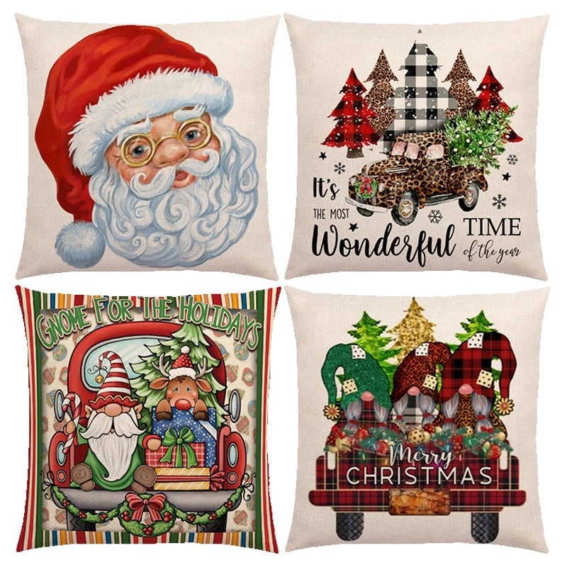 Festive Christmas Tree and Santa Claus Linen Pillow Covers|Home Decor Pillows