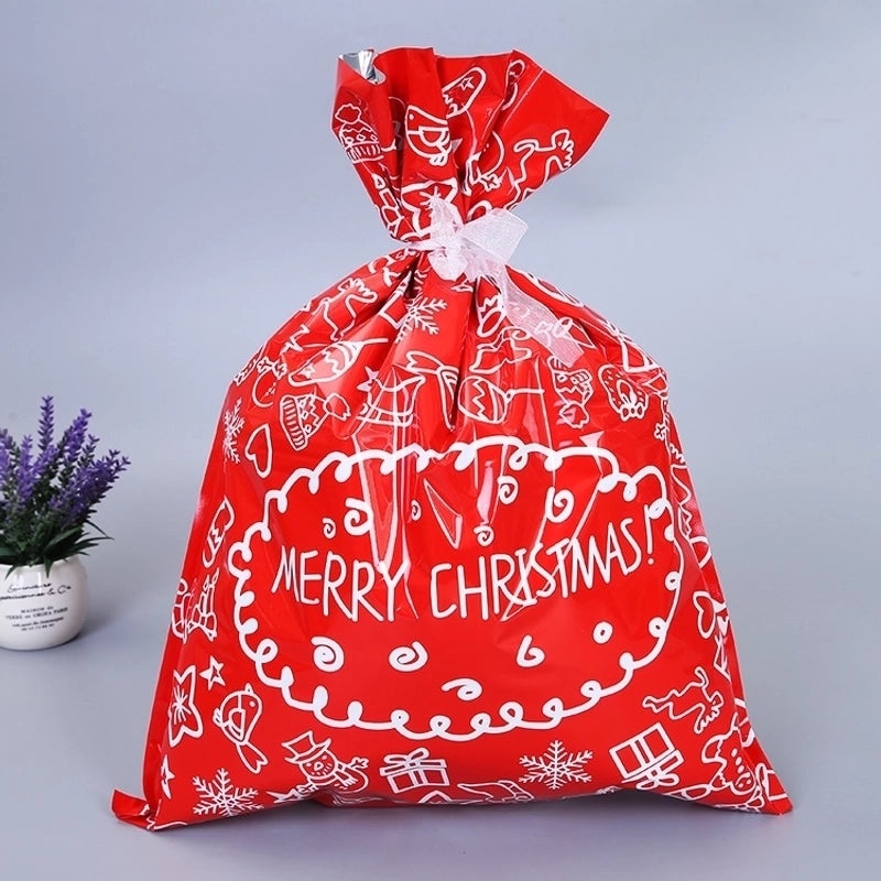 Christmas Holiday Santa Snowman Snowflake PE Party Favor Gift Bags | Holiday Party Supplies