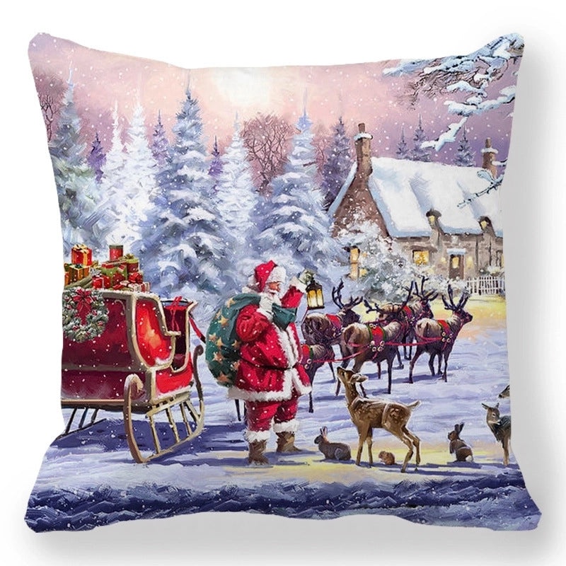 Christmas Holiday Cotton Pillow Covers with Santa Elk Design for Sofa Couch Decor|Home Decor