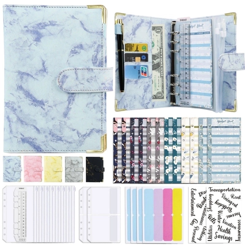 A6 Spiral Loose-Leaf Notebook Marble Pattern PU Leather Journal Budget Planner|Stationery & Notebooks