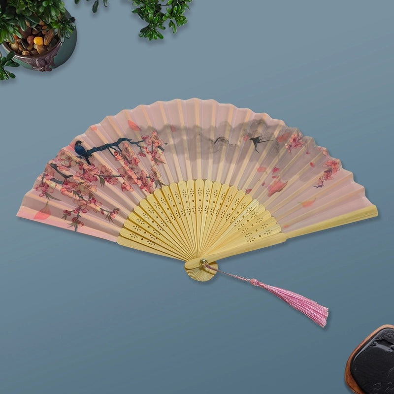 Elegant Chinoiserie Floral Bamboo Fans with Classic Heating Design | Home Decor Fans