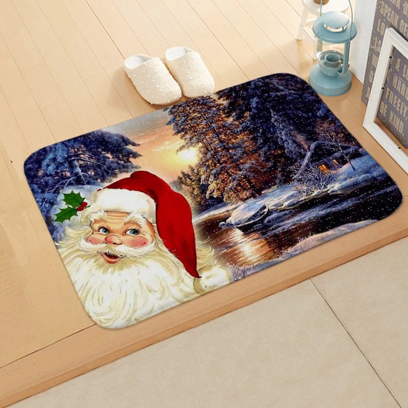 Holiday Santa Snowman Flannel Floor Mat Cozy Christmas Decor|Home & Living/Seasonal Decorations