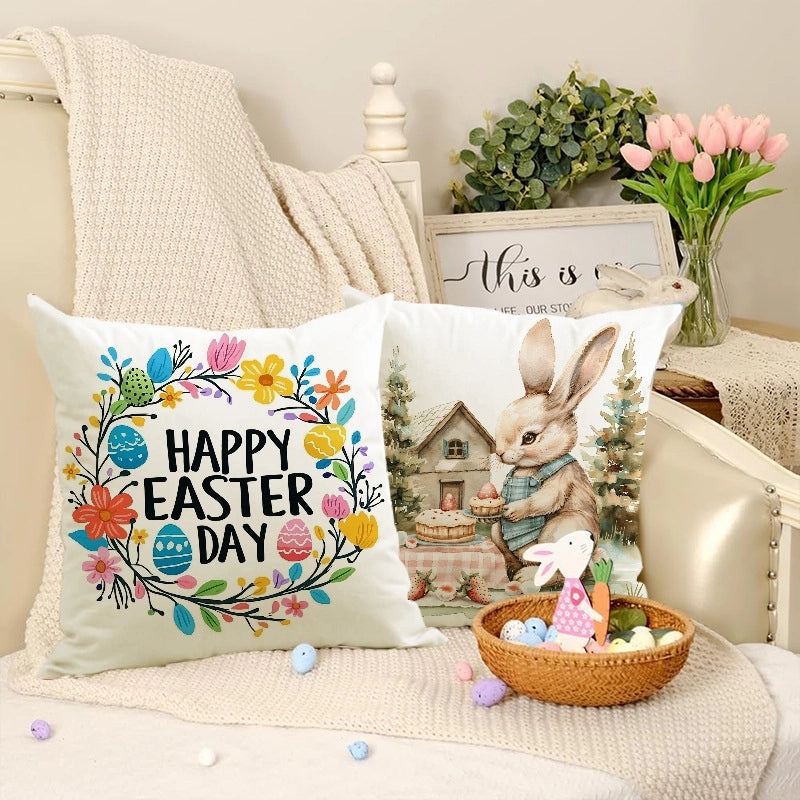 Easter Bunny Linen Pillow Covers for Couch & Sofa Decor|Home Decor & Pillows