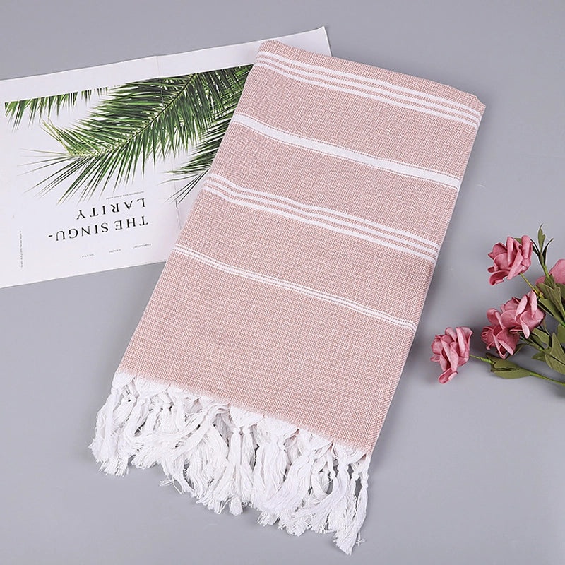 Personalized Cotton Turkish Non-stick Sand-resistant Beach Towel with Tassels | Beach Towels & Shawls