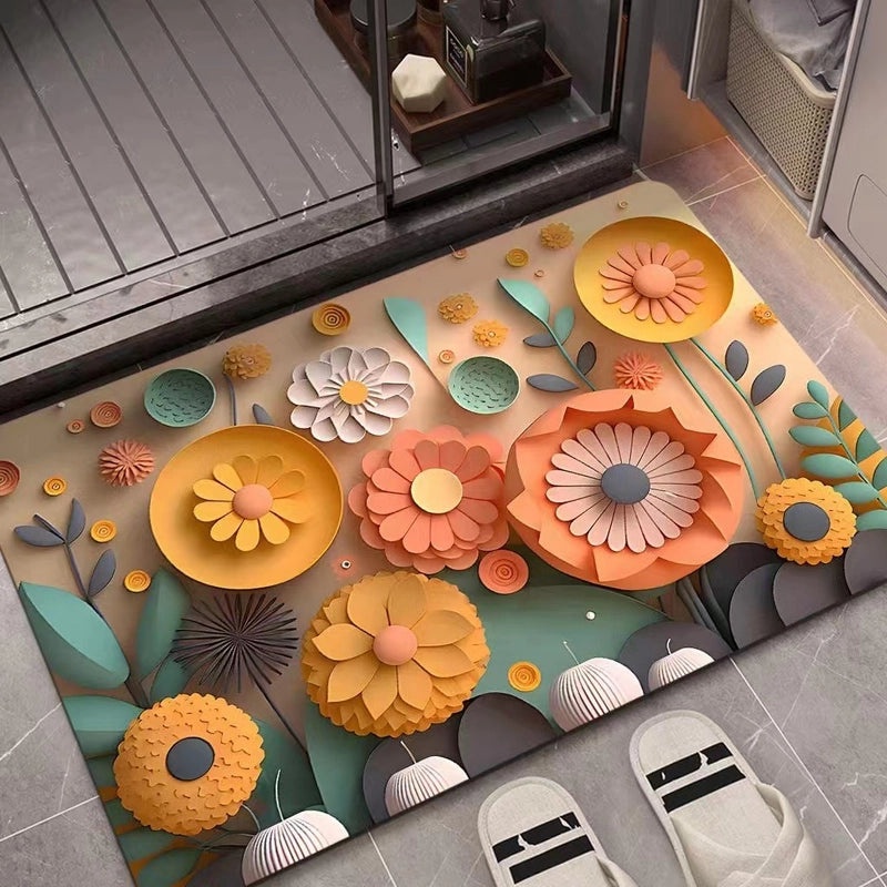 3D Oil Painting Diatom Mud Absorbent Quick-dry Non-slip Floor Mat for Bathroom Door|Bathroom Accessories