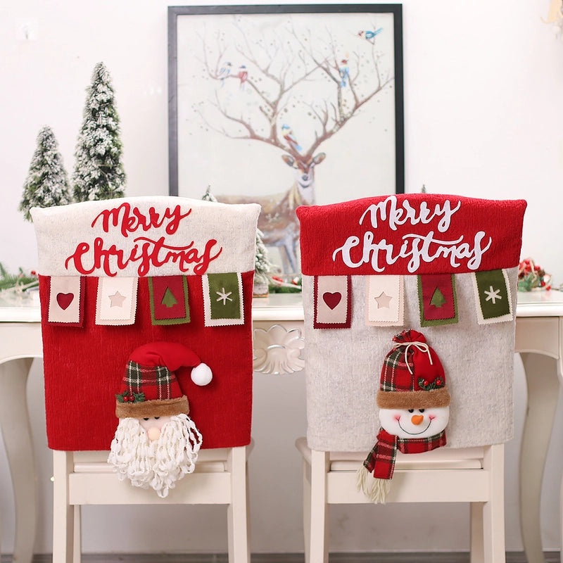 Festive Christmas Tree and Santa Claus Chair Cover for Indoor Holiday Party|Home Decor & Party Supplies