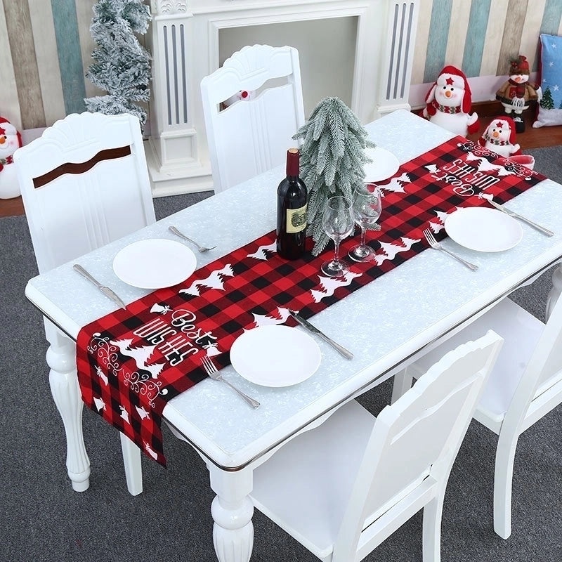 Festive Polyester-Cotton Plaid Table Runner for Christmas Decor|Home & Living > Seasonal Decor > Christmas Decorations
