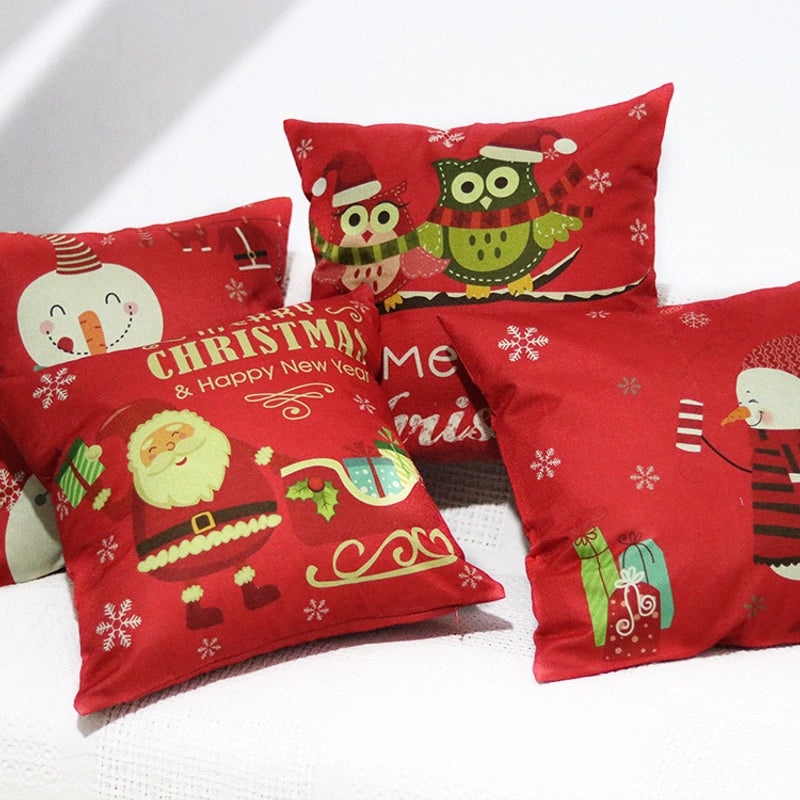 Festive Christmas Pillow Covers with Santa Claus, Owl, and Snowman Designs | Home Decor Pillows