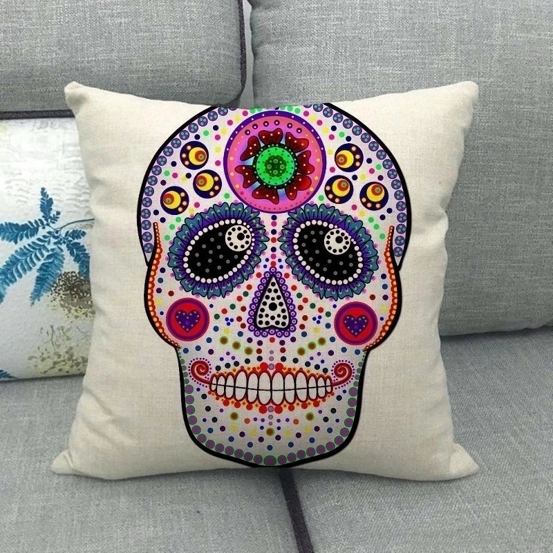 Halloween Skull Linen Pillow Cover for Couch & Sofa | Home Decor & Seasonal Decorations