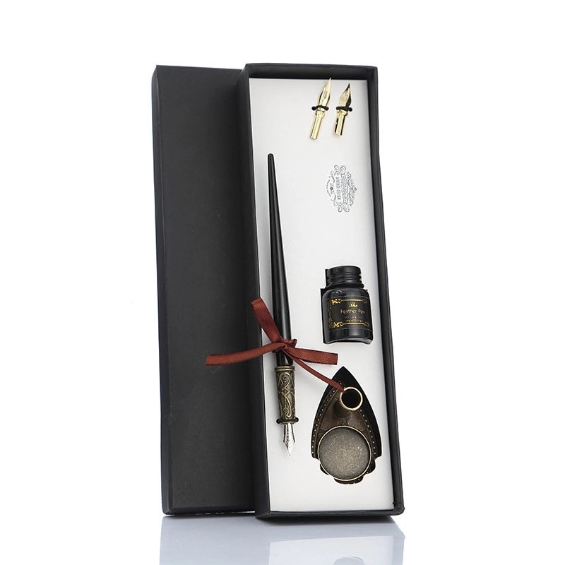Set of Stainless Steel Fountain Pens with Feather Design for Students|Writing Instruments